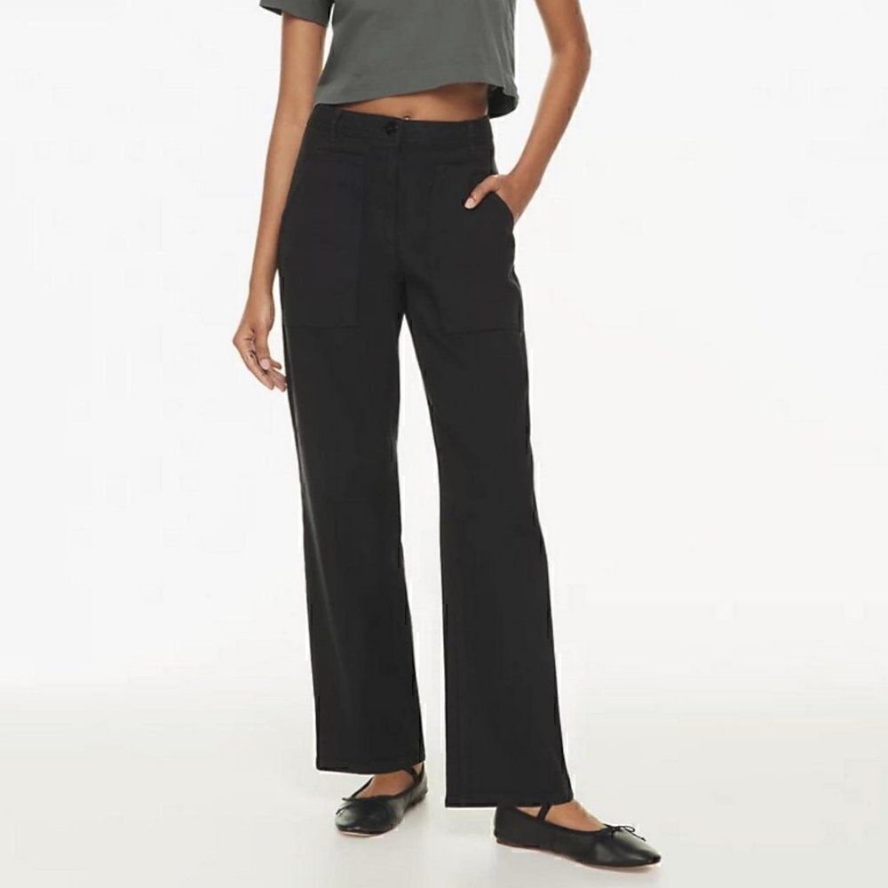 Aritzia Wilfred Free Black Modern Canvas Utility Straight Leg Pants Size 00